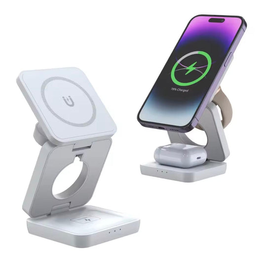 MagCharge Pro – 3-in-1 Magnetic Wireless Charger (White Edition)
